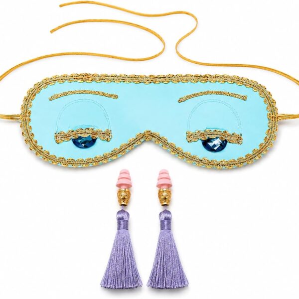 Silky-feel sleep mask and earplug set with tassels