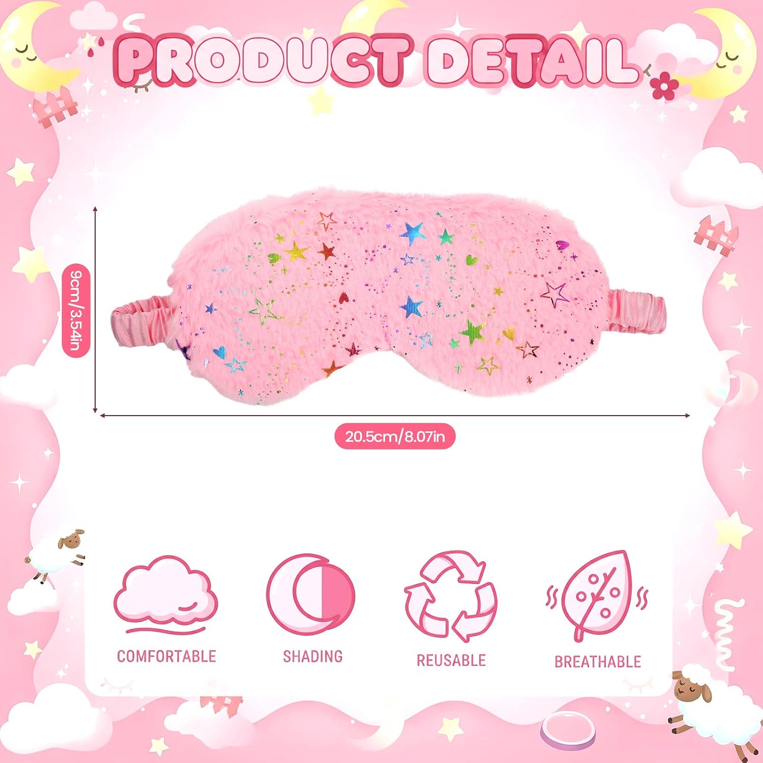 Sequin star-patterned plush sleep mask (4-piece set) - Image 2