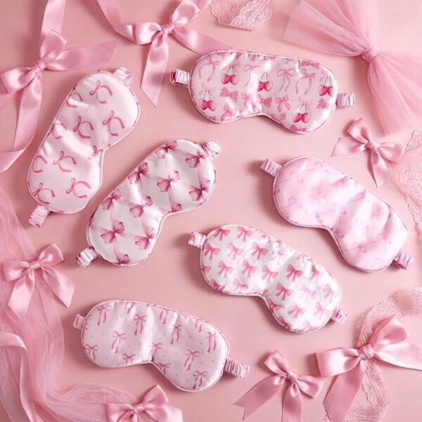 Pink bow-accented silky sleep mask 6-Piece Eye Mask Set