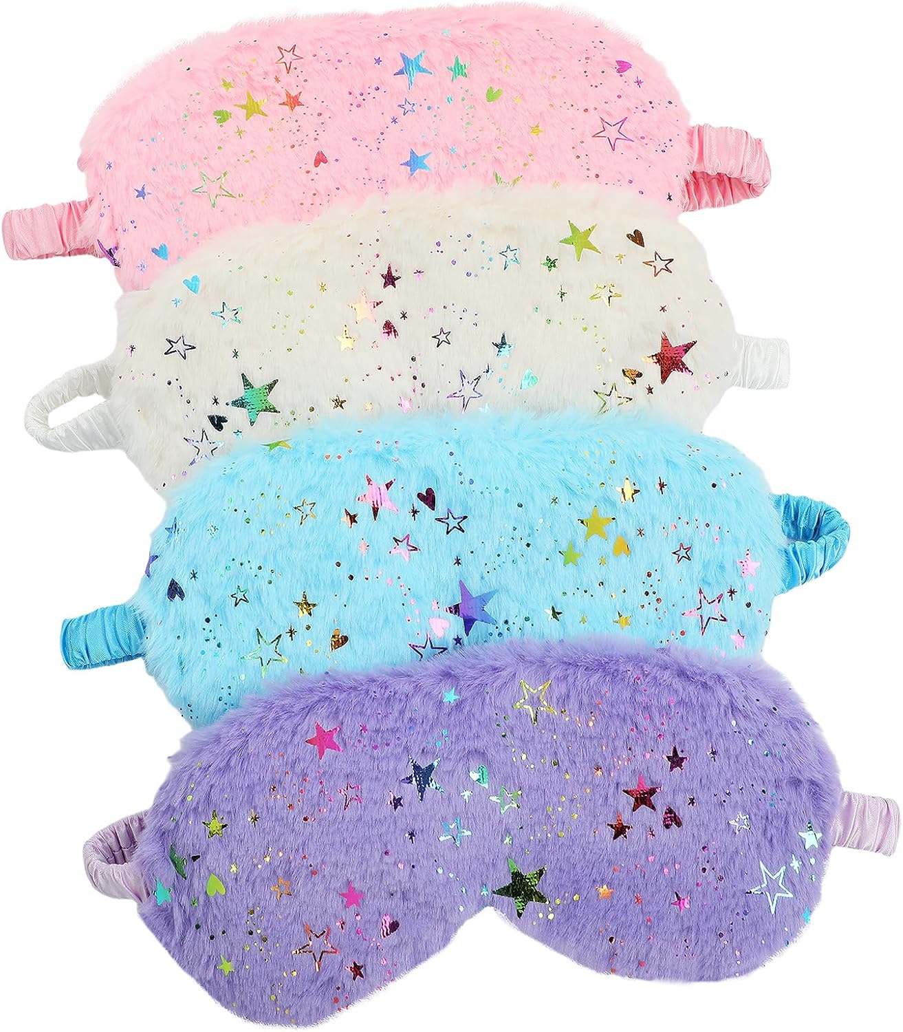 Sequin star-patterned plush sleep mask (4-piece set)